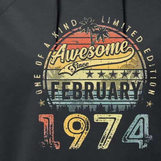 49th Birthday Gift Awesome Since February 1974 49 Year Old Cute Performance Fleece Hoodie