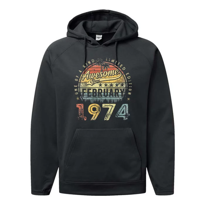 49th Birthday Gift Awesome Since February 1974 49 Year Old Cute Performance Fleece Hoodie