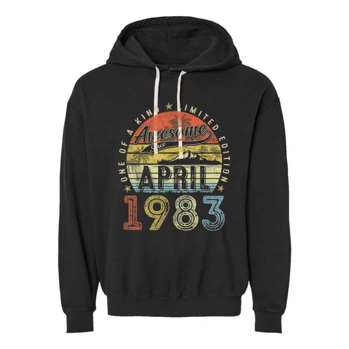 40th Birthday Gift Awesome Since April 1983 40 Year Old Garment-Dyed Fleece Hoodie