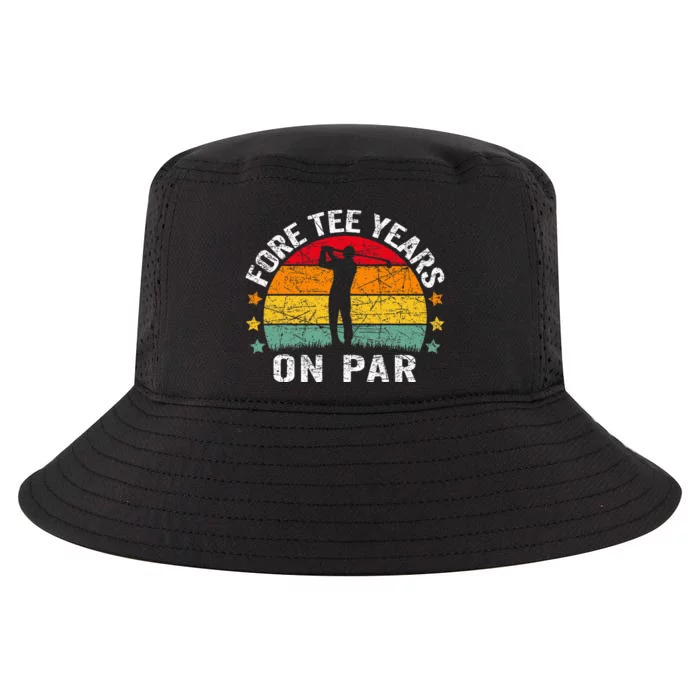 40th Birthday Golf Pun Retro Sunset 40 Year Old Golfer Cool Comfort Performance Bucket Hat