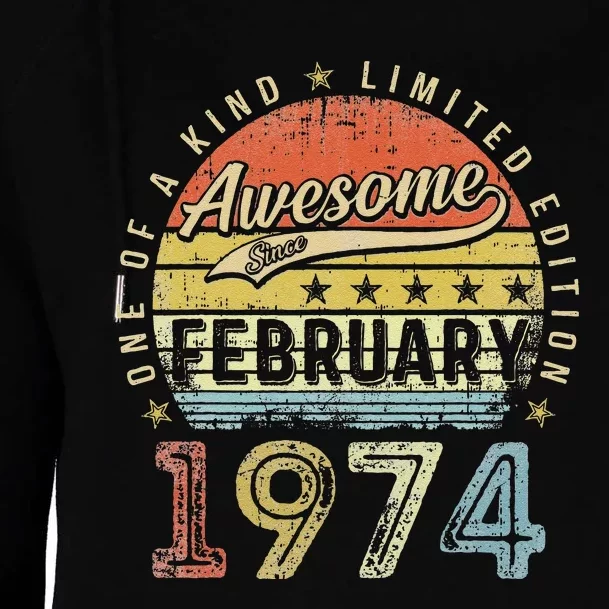 49th Birthday Gift Awesome Since February 1974 49 Year Old Love Womens Funnel Neck Pullover Hood