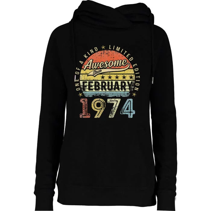 49th Birthday Gift Awesome Since February 1974 49 Year Old Love Womens Funnel Neck Pullover Hood