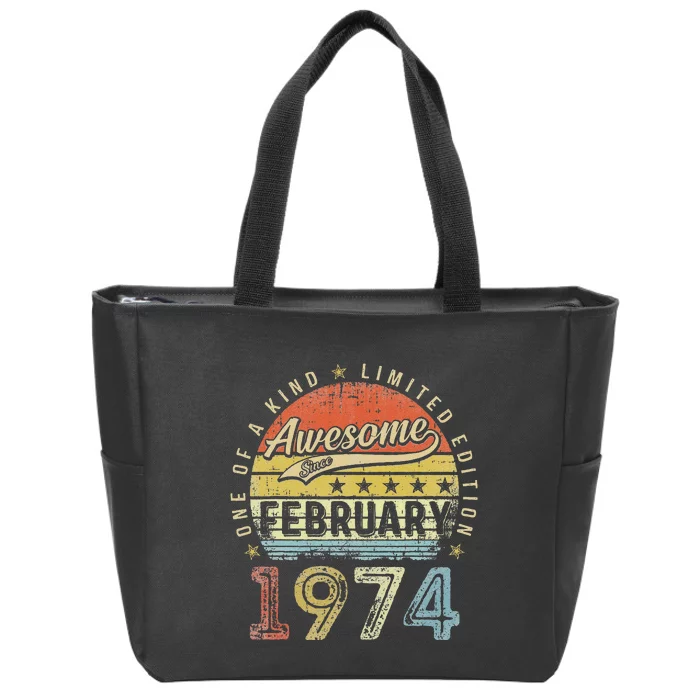 49th Birthday Gift Awesome Since February 1974 49 Year Old Love Zip Tote Bag