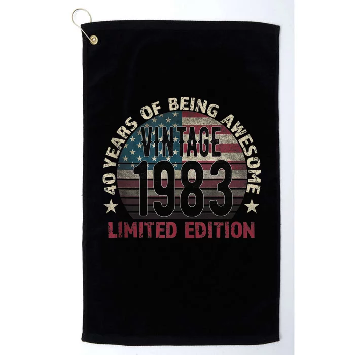 40th Birthday Gift  Vintage 1983 40 Years Old - USA Flag Platinum Collection Golf Towel