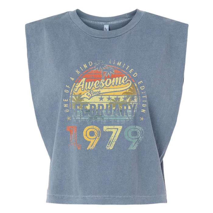 44th Birthday Gift Awesome Since February 1979 44 Year Old Garment-Dyed Women's Muscle Tee