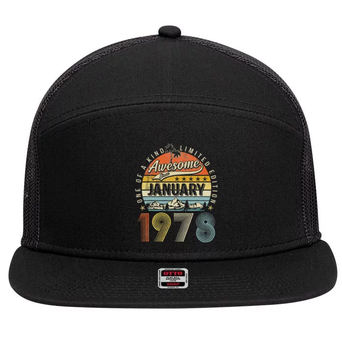 45th Birthday Gift Awesome Since January 1978 45 Year Old 7 Panel Mesh Trucker Snapback Hat