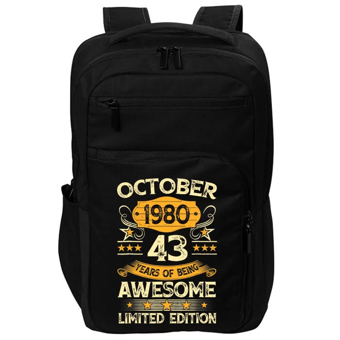 43rd Birthday Gift Decoration October 1980 43 Years Olds Impact Tech Backpack