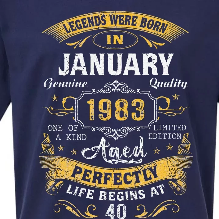 40th Birthday Gift January Legends Born In 1983 40 Year Old Sueded Cloud Jersey T-Shirt