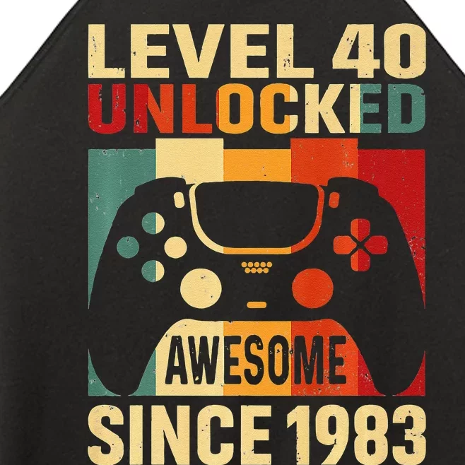 40th Birthday Gift Level 40 Unlocked Awesome 1983 Video Game Women’s Perfect Tri Rocker Tank