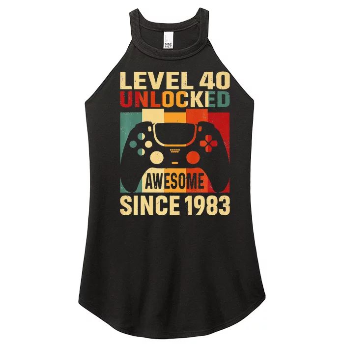 40th Birthday Gift Level 40 Unlocked Awesome 1983 Video Game Women’s Perfect Tri Rocker Tank