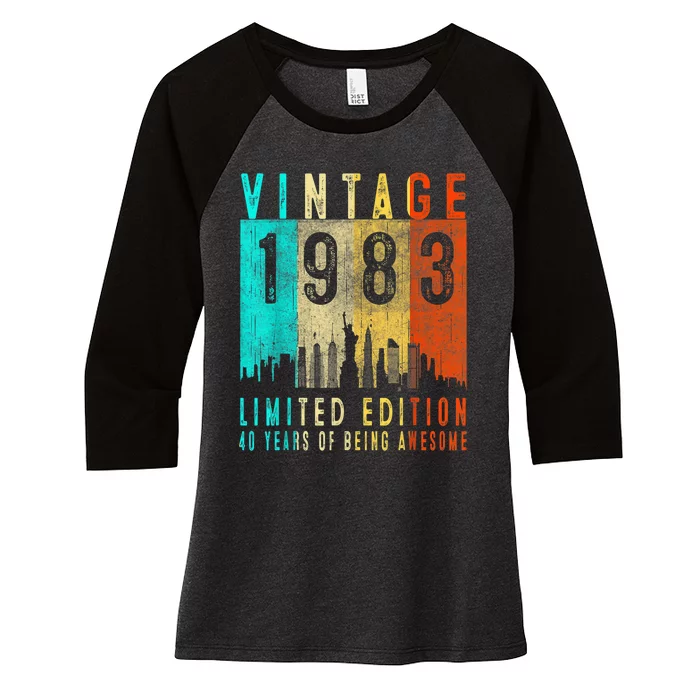 40th Birthday Gift Vintage 1983 Limited Edition 40 Years Old Women's Tri-Blend 3/4-Sleeve Raglan Shirt