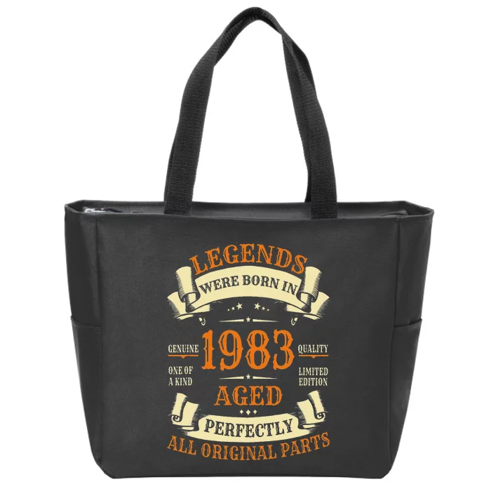 40th Birthday Gift Vintage Legends Born In 1983 40 Years Old Zip Tote Bag