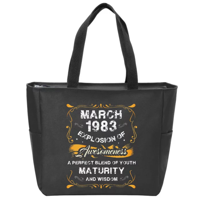 40th Birthday Gift Vintage March 1983 40 Years Old Zip Tote Bag