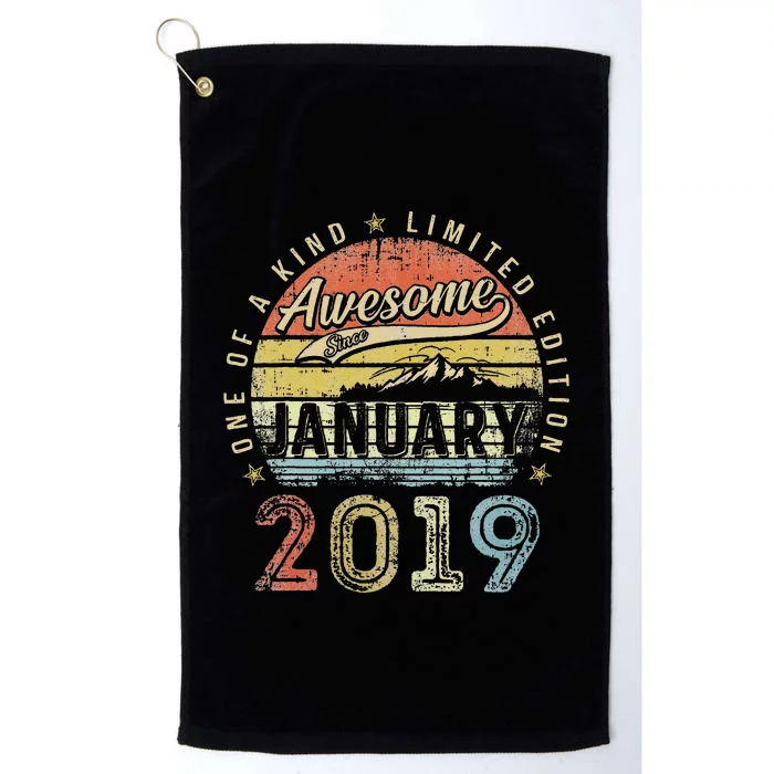 4th Birthday Gift Awesome Since January 2019 4 Year Old Platinum Collection Golf Towel