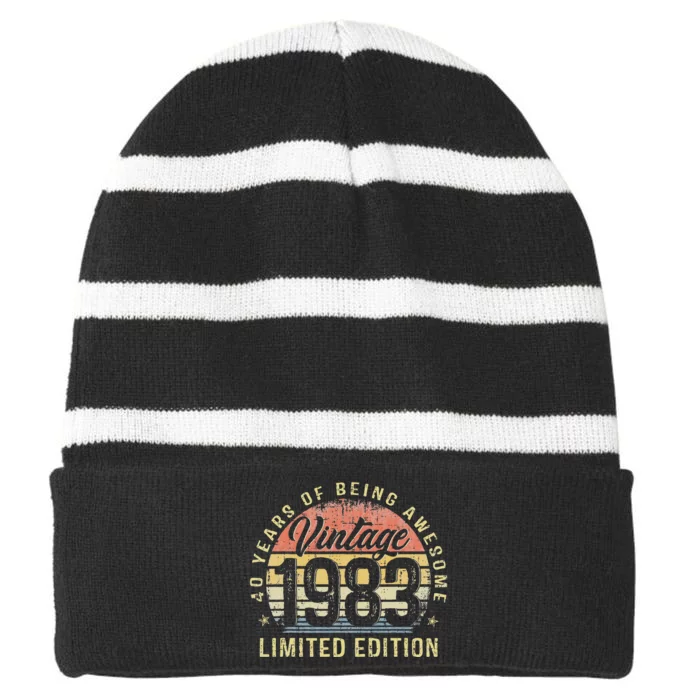 40th Birthday Gifts Vintage 1983 Limited Edition 40 Year Old Striped Beanie with Solid Band