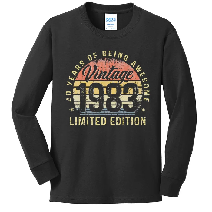 40th Birthday Gifts Vintage 1983 Limited Edition 40 Year Old Kids Long Sleeve Shirt