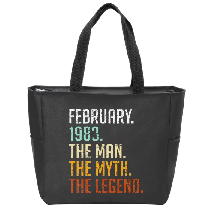 40th Birthday Gifts Vintage February 1983 Man Myth Legend Zip Tote Bag