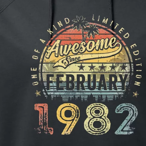 41st Birthday Gift Awesome Since February 1982 41 Year Old Performance Fleece Hoodie