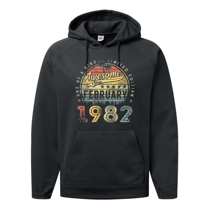 41st Birthday Gift Awesome Since February 1982 41 Year Old Performance Fleece Hoodie