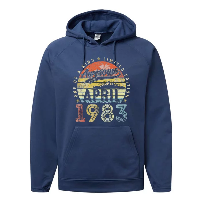 40th Birthday Gift Awesome Since April 1983 Performance Fleece Hoodie