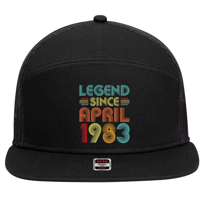 40th Birthday Idea Legend Since April 1983 40 Years Old Bday 7 Panel Mesh Trucker Snapback Hat