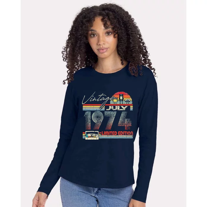 49th Birthday July 1974 Vintage Cassette Limited Edition Womens Cotton Relaxed Long Sleeve T-Shirt