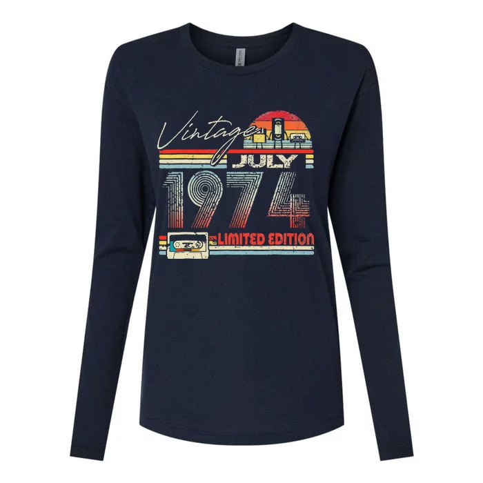 49th Birthday July 1974 Vintage Cassette Limited Edition Womens Cotton Relaxed Long Sleeve T-Shirt