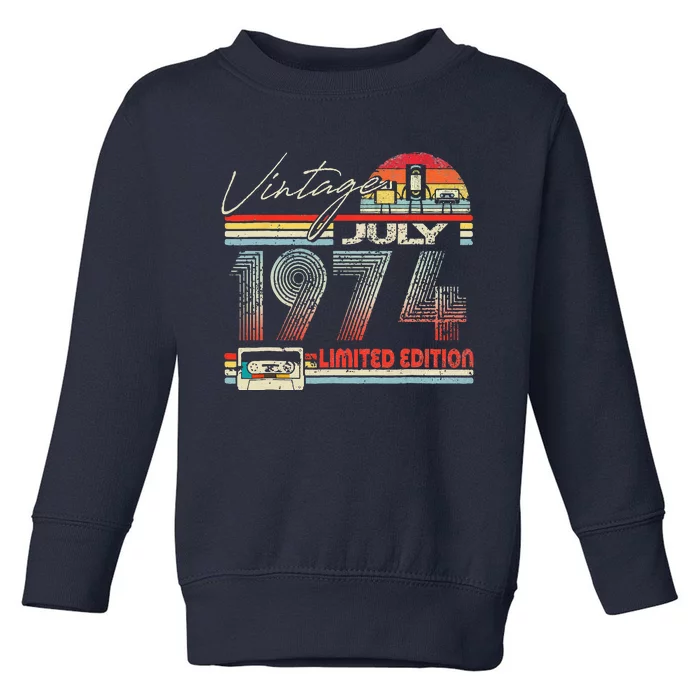 49th Birthday July 1974 Vintage Cassette Limited Edition Toddler Sweatshirt