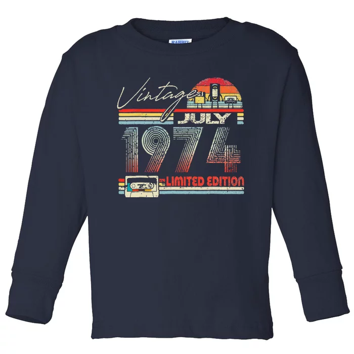 49th Birthday July 1974 Vintage Cassette Limited Edition Toddler Long Sleeve Shirt