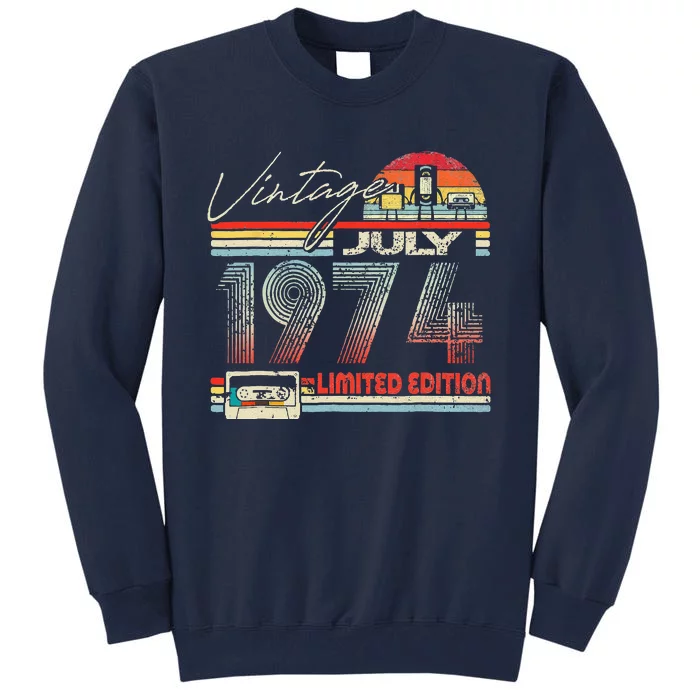 49th Birthday July 1974 Vintage Cassette Limited Edition Tall Sweatshirt