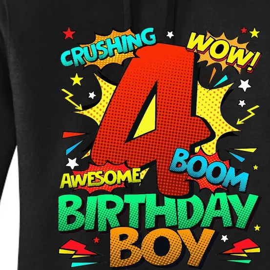 4th Birthday Kids Comic Style Kids 4 Year Old Gifts Women's Pullover Hoodie