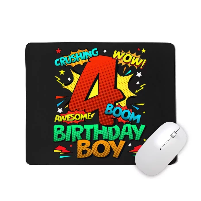 4th Birthday Kids Comic Style Kids 4 Year Old Gifts Mousepad