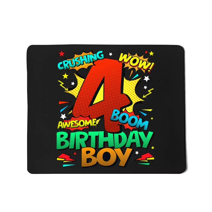 4th Birthday Kids Comic Style Kids 4 Year Old Gifts Mousepad