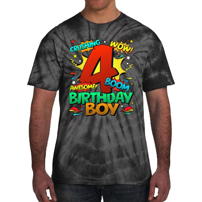 4th Birthday Kids Comic Style Kids 4 Year Old Gifts Tie-Dye T-Shirt