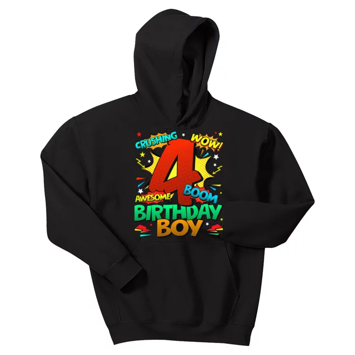 4th Birthday Kids Comic Style Kids 4 Year Old Gifts Kids Hoodie