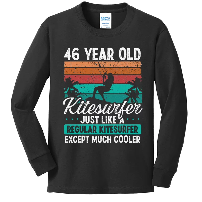 46 Birthday Kiteboarding Vintage 46 Years Old Kitesurfing Kids Long Sleeve Shirt