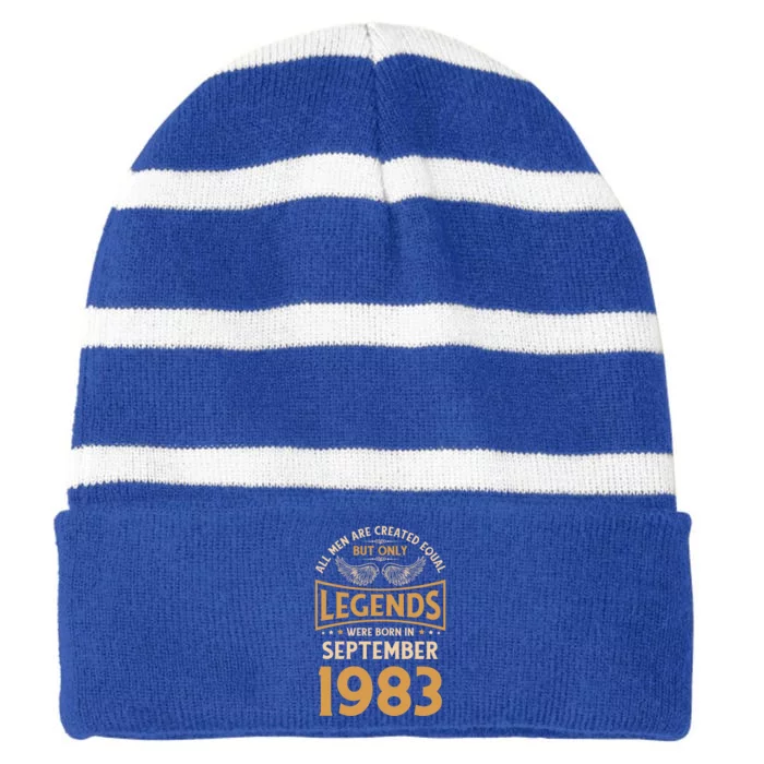 40 Birthday Legends Were Born In September 1983 Gift Striped Beanie with Solid Band