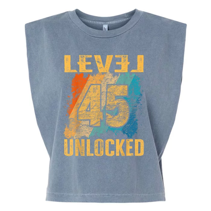 45th Birthday Level Unlocked Vintage Retro Garment-Dyed Women's Muscle Tee