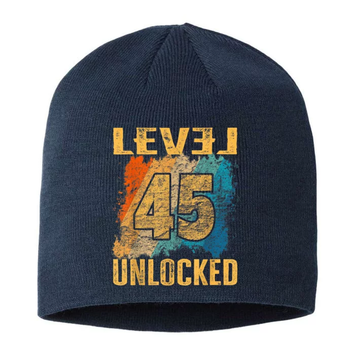 45th Birthday Level Unlocked Vintage Retro 8 1/2in Sustainable Knit Beanie