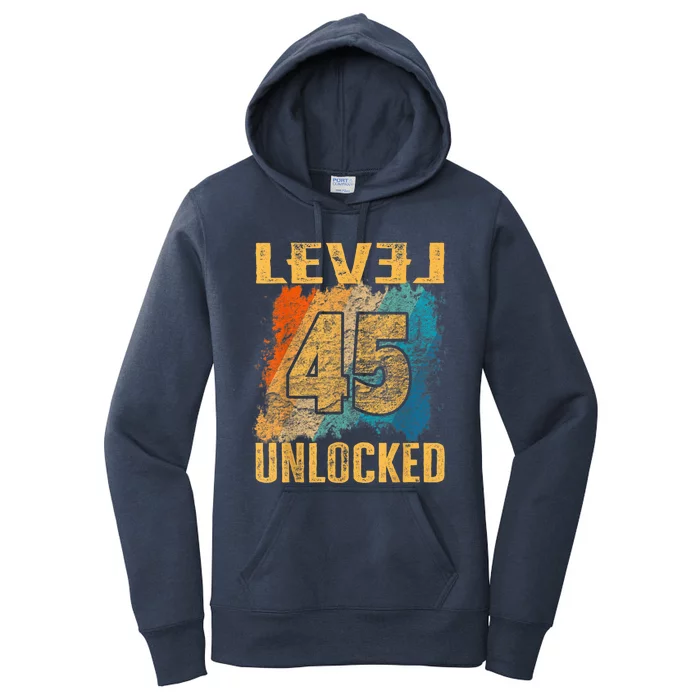 45th Birthday Level Unlocked Vintage Retro Women's Pullover Hoodie