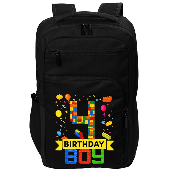 4th Birthday Master Builder 4 Years Old Block Building Boy Impact Tech Backpack