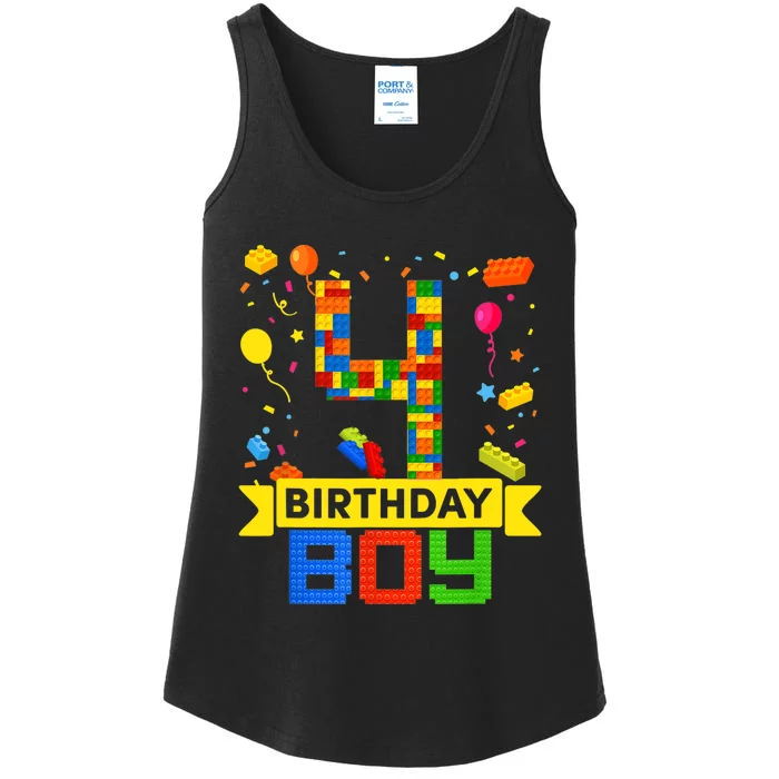 4th Birthday Master Builder 4 Years Old Block Building Boy Ladies Essential Tank