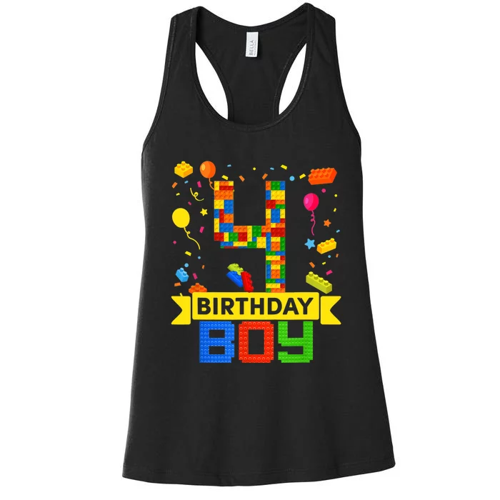 4th Birthday Master Builder 4 Years Old Block Building Boy Women's Racerback Tank