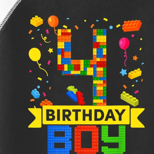 4th Birthday Master Builder 4 Years Old Block Building Boy Toddler Fine Jersey T-Shirt