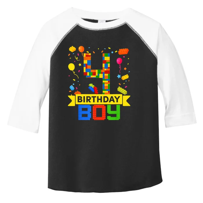 4th Birthday Master Builder 4 Years Old Block Building Boy Toddler Fine Jersey T-Shirt