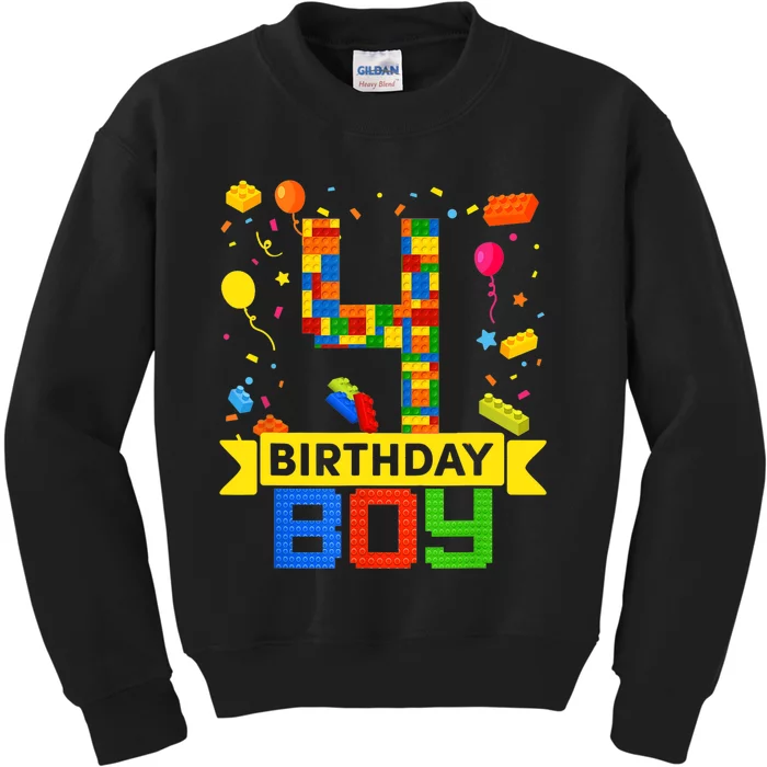 4th Birthday Master Builder 4 Years Old Block Building Boy Kids Sweatshirt