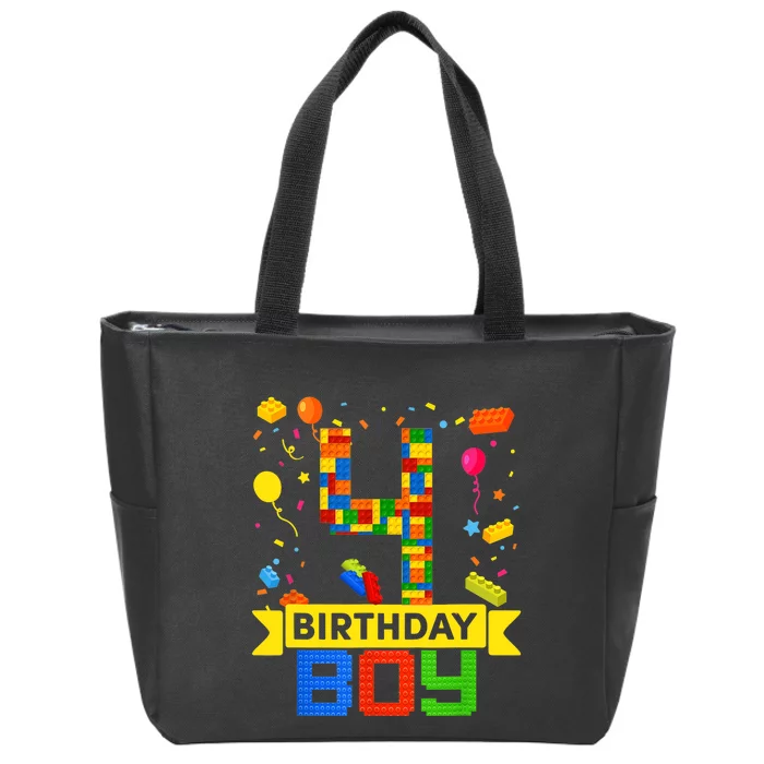 4th Birthday Master Builder 4 Years Old Block Building Boy Zip Tote Bag