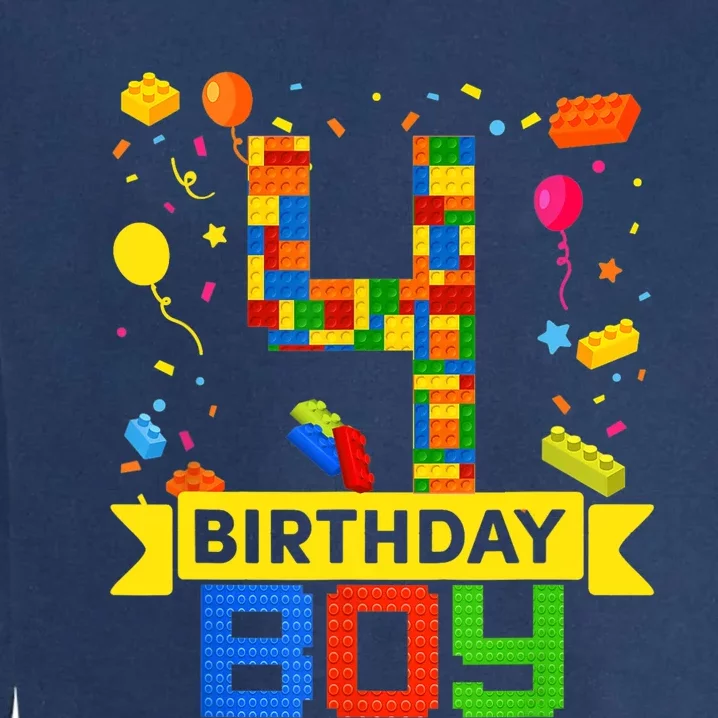 4th Birthday Master Builder 4 Years Old Block Building Boy Garment-Dyed Sweatshirt