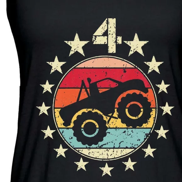 4th Birthday Monster Truck 4 Year Old Birthday Ladies Essential Flowy Tank