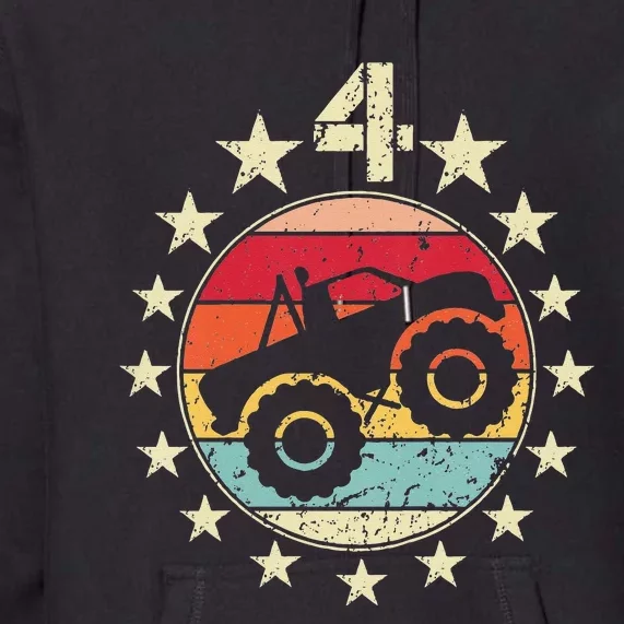 4th Birthday Monster Truck 4 Year Old Birthday Premium Hoodie